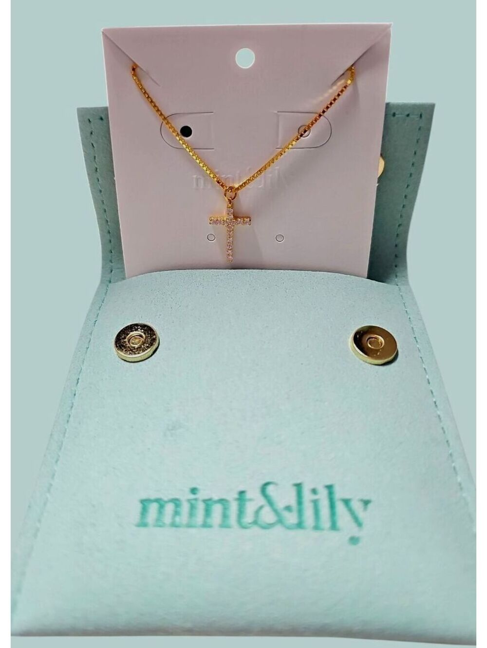 Mint & Lily Pavé Cross Necklace 18k Gold Over Sterling Silver S925 – 3.01g